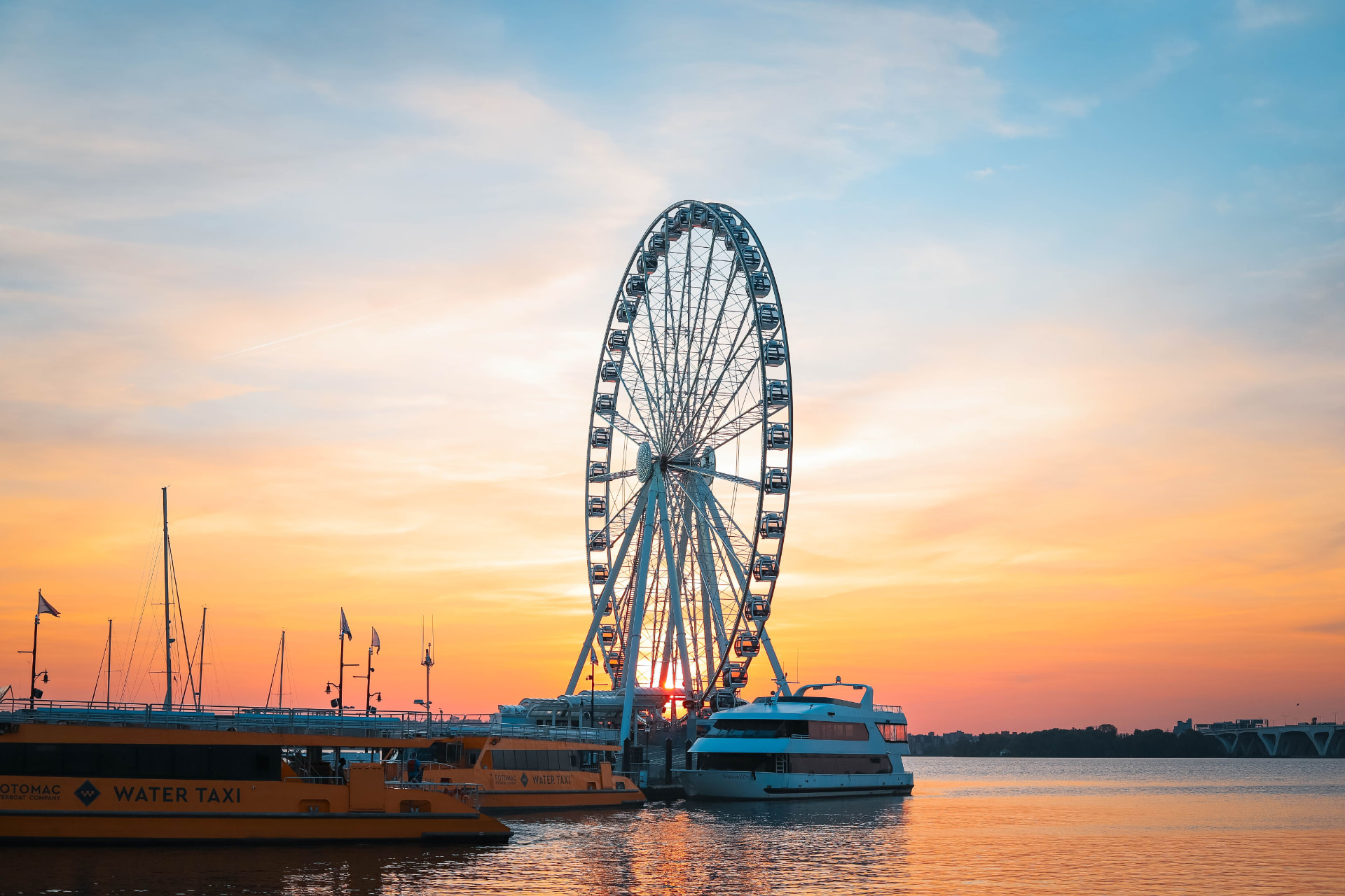 Sunset over the Maryland waterfront at National Harbor
